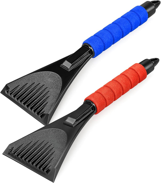HowseHold Ice Scraper for Car Windscreen (Pack of 2) Long 27cm Handle Anti Scratch, ABS Scrapers with Soft Foam Grip, for Fast Ice, Frost and Snow Removal