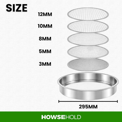 HowseHold Garden Sieve for Soil and Stones 5 in 1 Metal Soil Shifter with Interchangeable Mesh Sizes 3mm - 12mm