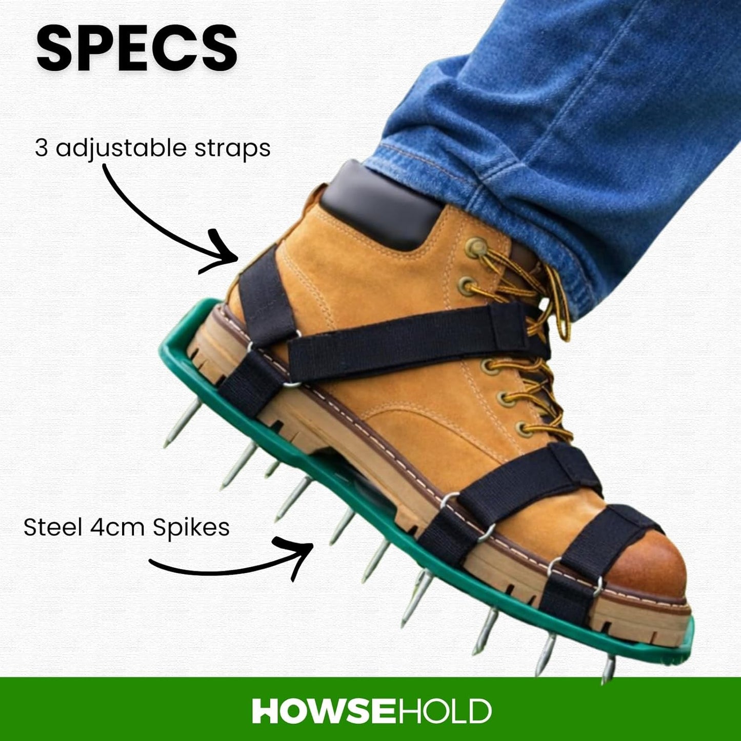 HowseHold Lawn Aerator Shoes - Heavy Duty Spiked Aerating Sandals with Adjustable Straps and Metal Spikes - Lawn Scarifier and Aerator Shoes for Grass, Garden, Yard, Soil Aeration Tool