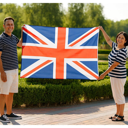 Union Jack Flags Britain UK Flag (PACK OF 2) 5ft x 3ft with Brass Eyelets British UK National Flag for Indoor & Outdoor Use, Parties Festivals Coronation Street Decorations Royal Celebrations,