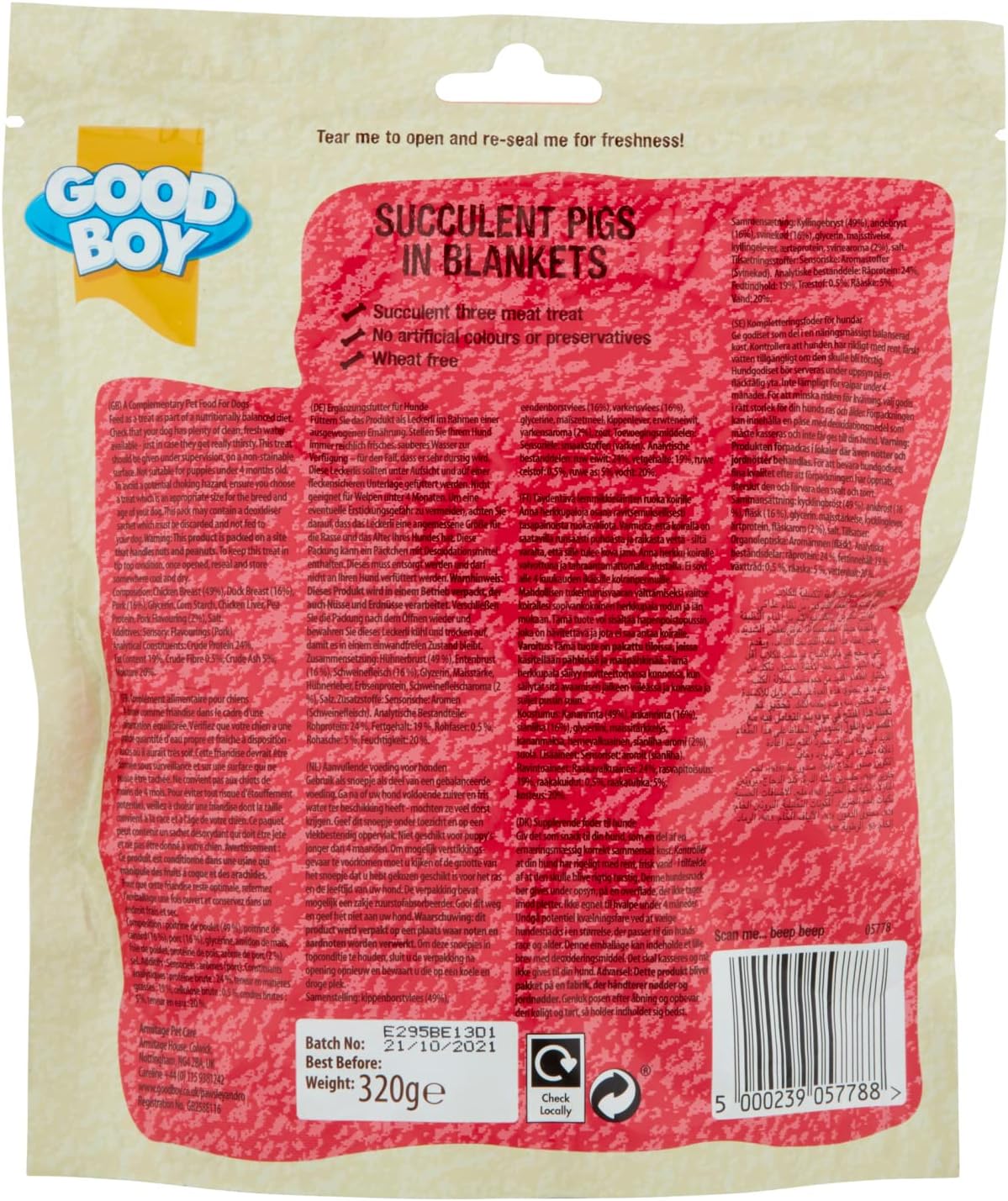 Good Boy Pigs in Blankets - Natural Dog Treats - Wheat Free Recipe - Bulk Box - 3 x 320g