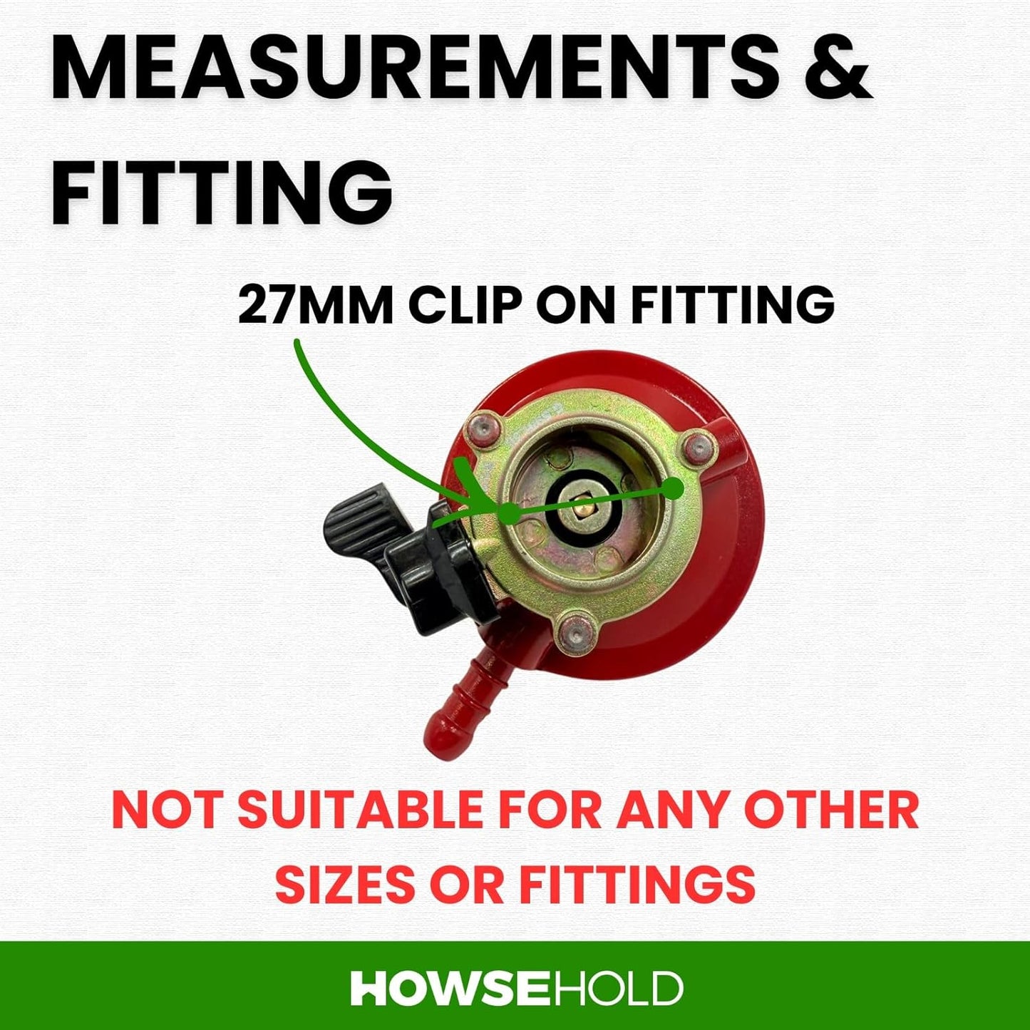 Patio Gas & BBQ Regulator Kit 27mm Clip On with 2m Hose and Clips Low Pressure BBQ Gas Regulator for Propane Cylinders Quick Release LPG Regulator for Barbecues