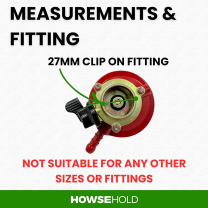 Patio Gas & BBQ Regulator Kit 27mm Clip On with 2m Hose and Clips Low Pressure BBQ Gas Regulator for Propane Cylinders Quick Release LPG Regulator for Barbecues
