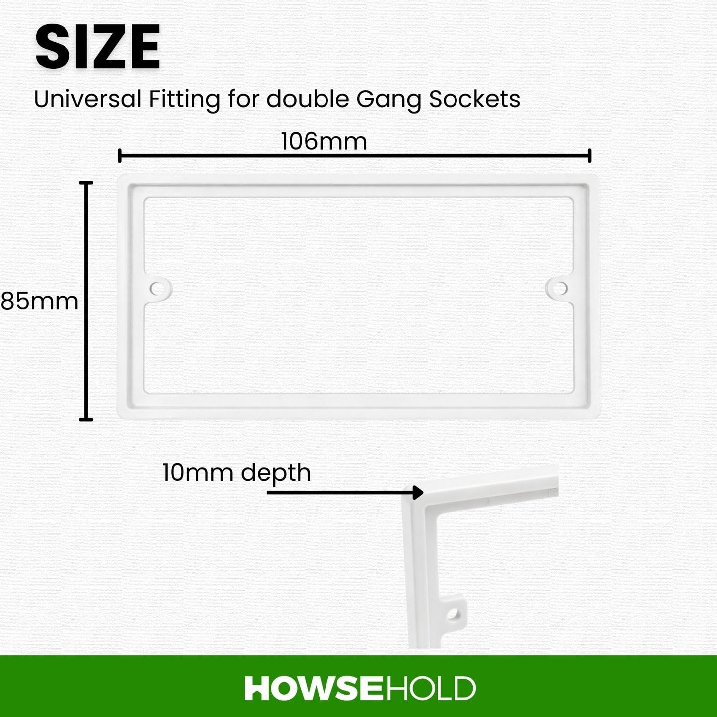 2-Gang 10mm White Double Socket Spacer (Pack of 3) Wall Box Extender for Tiled or Panelled Surfaces