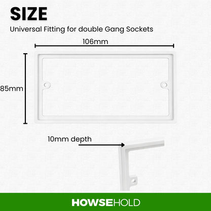 2-Gang 10mm White Double Socket Spacer (Pack of 3) Wall Box Extender for Tiled or Panelled Surfaces