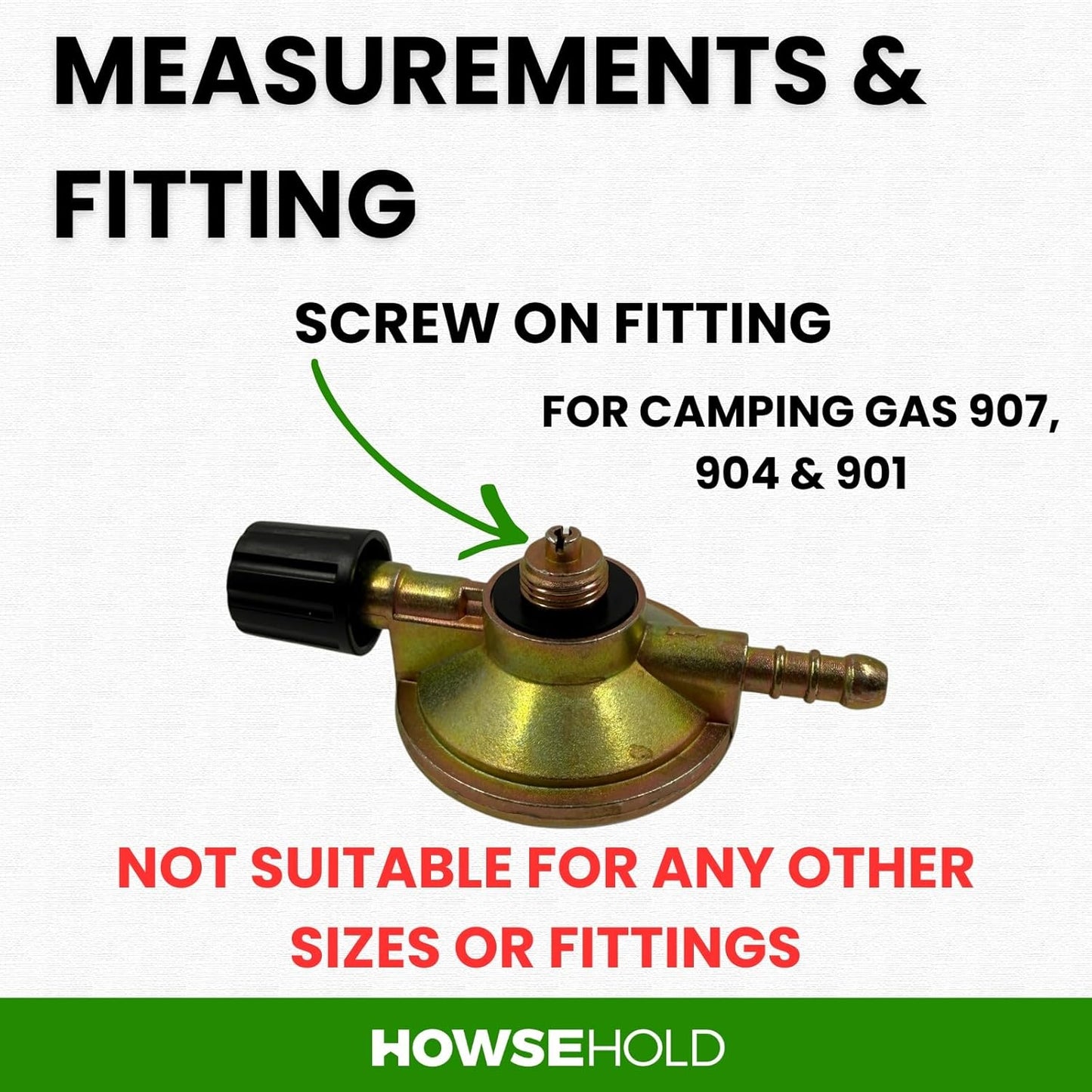HowseHold 30mbar Butane Gas Regulator with 2m Hose and Clips, for 901 904 907 Cylinders, Tap Control, Camping, BBQ, Caravan