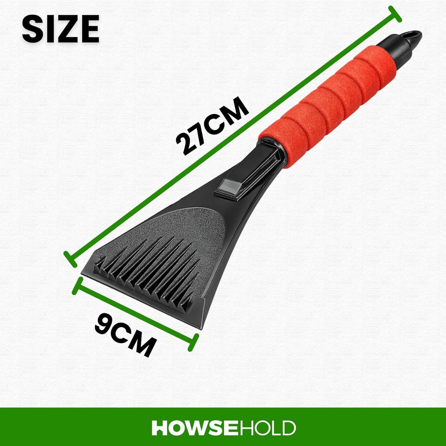 HowseHold Ice Scraper for Car Windscreen (Pack of 2) Long 27cm Handle Anti Scratch, ABS Scrapers with Soft Foam Grip, for Fast Ice, Frost and Snow Removal