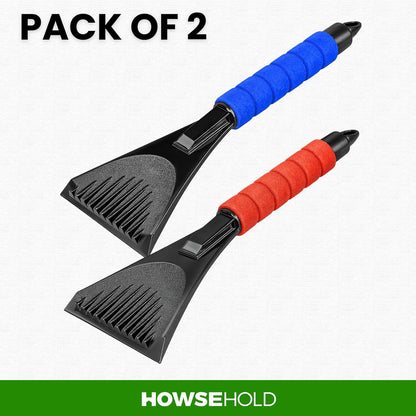 HowseHold Ice Scraper for Car Windscreen (Pack of 2) Long 27cm Handle Anti Scratch, ABS Scrapers with Soft Foam Grip, for Fast Ice, Frost and Snow Removal