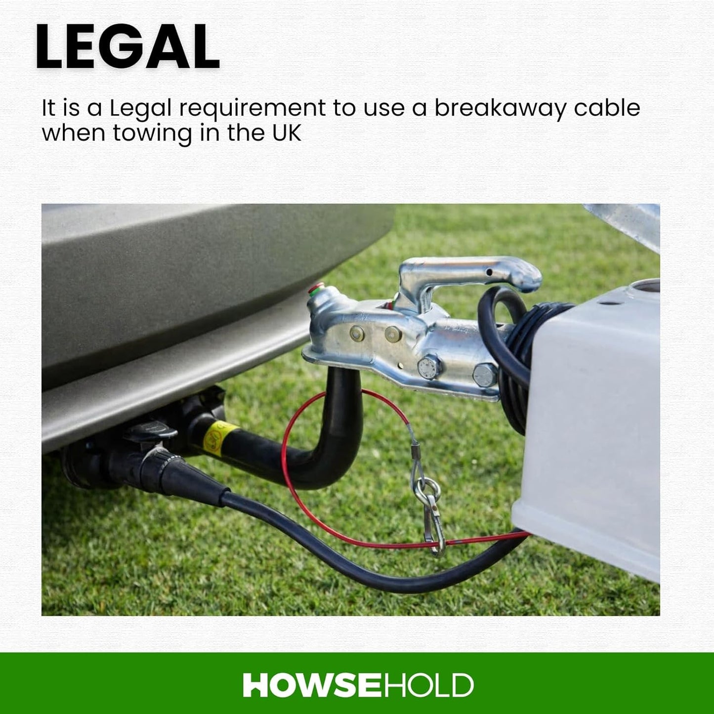 HowseHold Caravan Breakaway Cable - 1m x 3mm Heavy-Duty Trailer Breakaway Cable with Carabiner, Quick Fit Break Away Safety Cables, Quick Fit Emergency for Trailers and Caravan Accessories