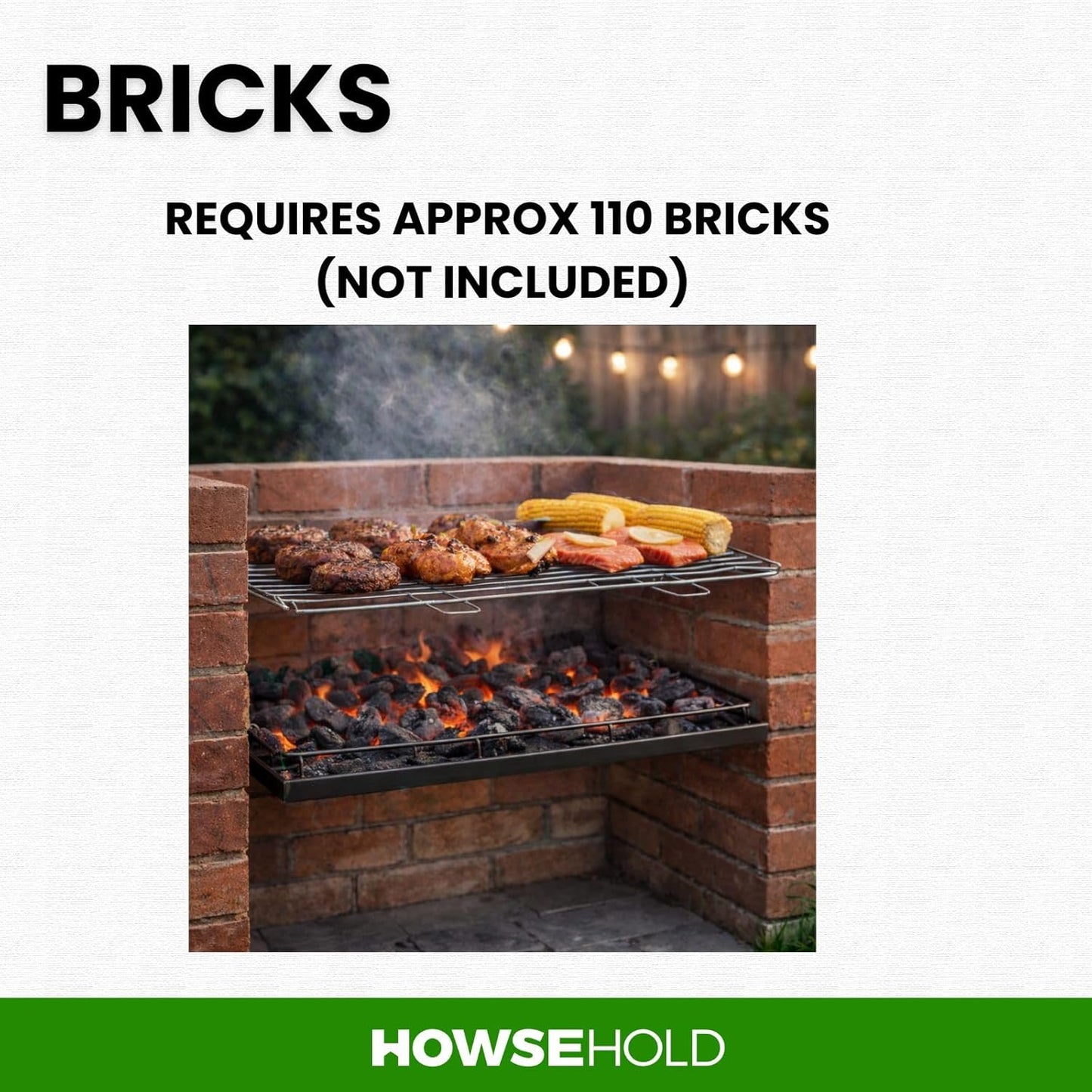 Build Your Own Brick BBQ Grill Kit, Complete Charcoal BBQ Insert Set with Cooking Grill, Charcoal Grill, Ash Tray, Grill Supports and Handles, DIY Barbecue Cooking Grate Replacement