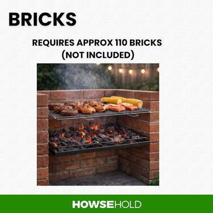 Build Your Own Brick BBQ Grill Kit, Complete Charcoal BBQ Insert Set with Cooking Grill, Charcoal Grill, Ash Tray, Grill Supports and Handles, DIY Barbecue Cooking Grate Replacement