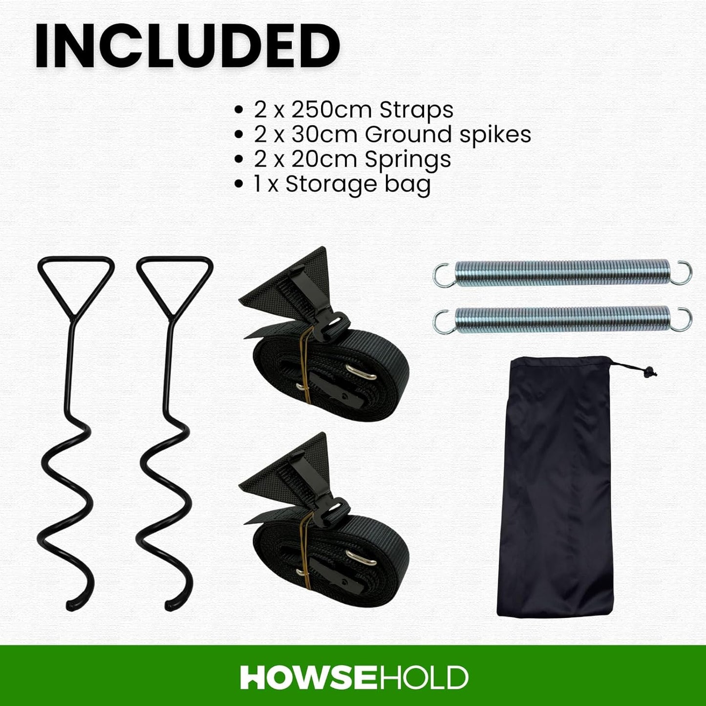 Awning Tie Down Kit Universal Storm Staps for Caravan, Camper and Motorhome Awnings Adjustable Tie-Down Fastening System with Spiral Ground Pegs, Shock Absorbing Springs & Durable Buckles