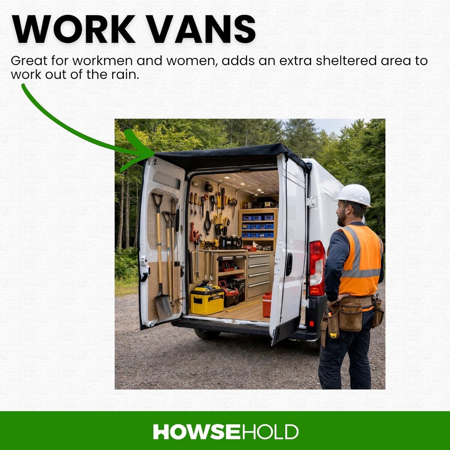 Rear Van Barn Door Awning Cover - Weather and Sun Protection for Vans and Campers Universal Fit Transits, Ducato, Vivaro, VW