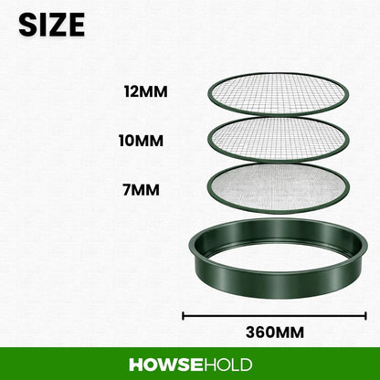 HowseHold Garden Sieve for Soil and Stones 3 in 1 Metal Soil Shifter with Interchangeable Mesh Sizes 7mm, 10mm and 12mm