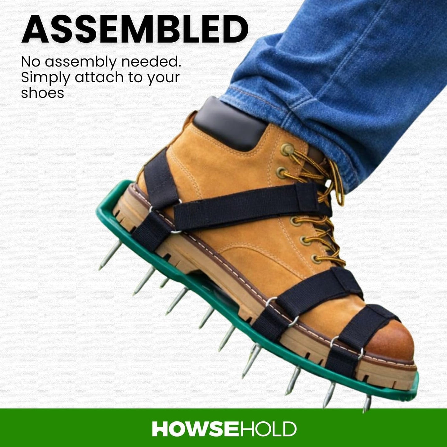 HowseHold Lawn Aerator Shoes - Heavy Duty Spiked Aerating Sandals with Adjustable Straps and Metal Spikes - Lawn Scarifier and Aerator Shoes for Grass, Garden, Yard, Soil Aeration Tool