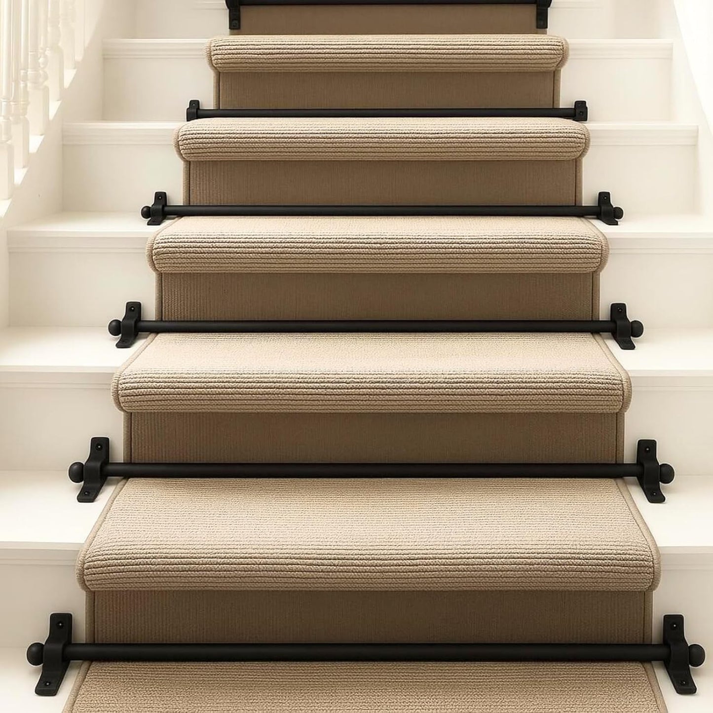 Carpet Stair Rods (Pack of 13) Decorative Black Metal Stair Rods with Round Finials and Screws Fits Carpet Runners Up to 70cm Easy to Cut and Install UK