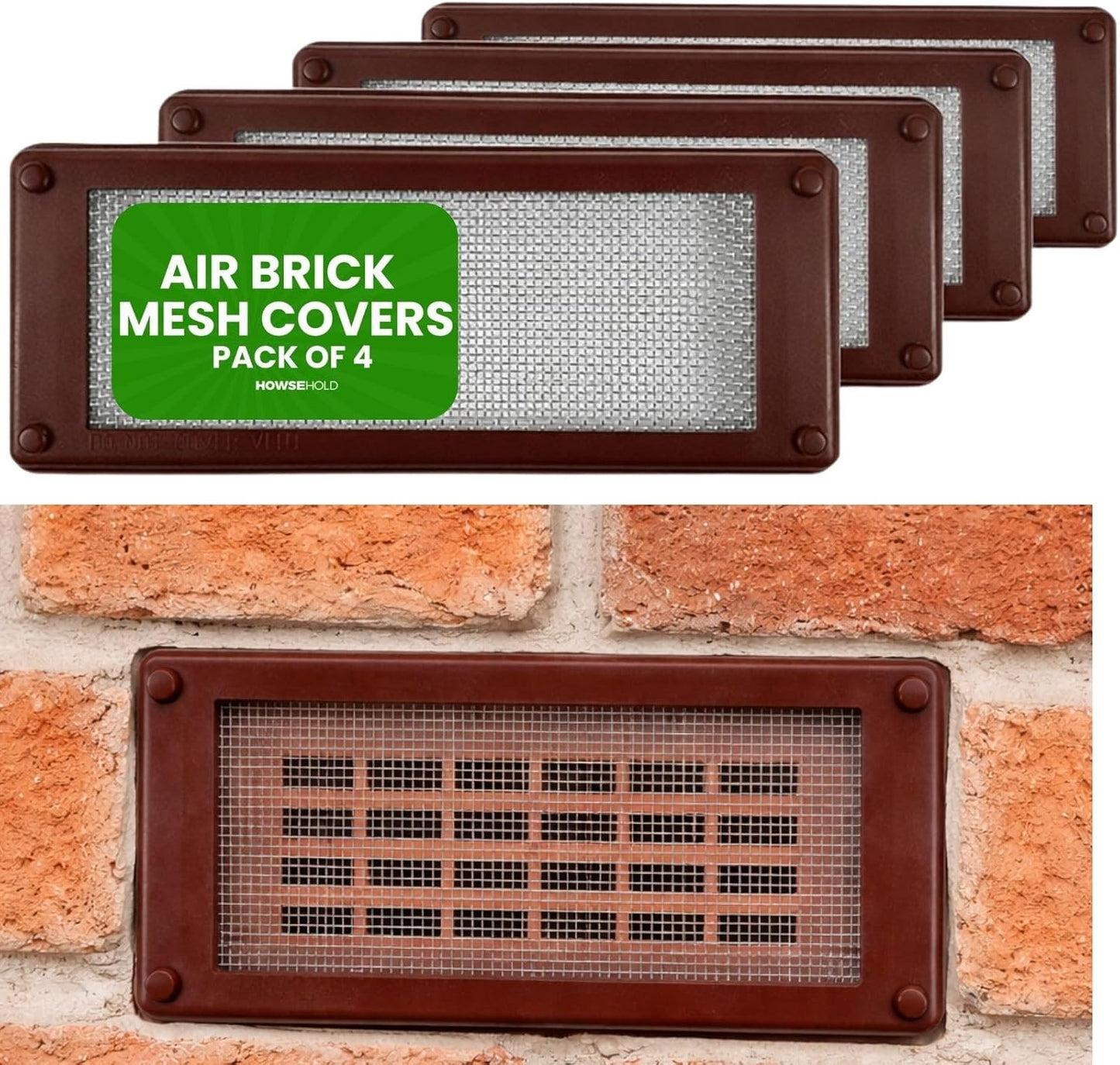 HowseHold Air Brick Mesh Cover (Pack of 4) Pest Proof Stainless Steel Vent Mesh for Rodent, Bird & Insect Protection Fits Standard Air Bricks