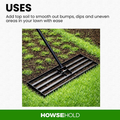 Large Lawn Levelling Rake, Heavy Duty Lawn Leveler Tool, 76cm x 190cm, Wide Ground Plate with Long Handle for Garden Soil, Grass, Top Dressing, Sand Levelling
