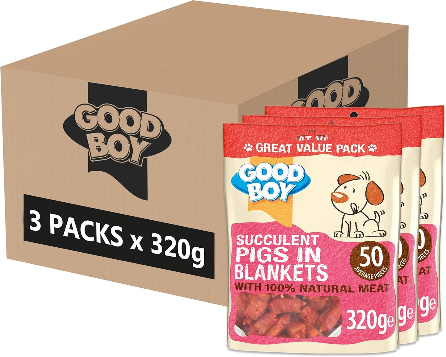Good Boy Pigs in Blankets - Natural Dog Treats - Wheat Free Recipe - Bulk Box - 3 x 320g