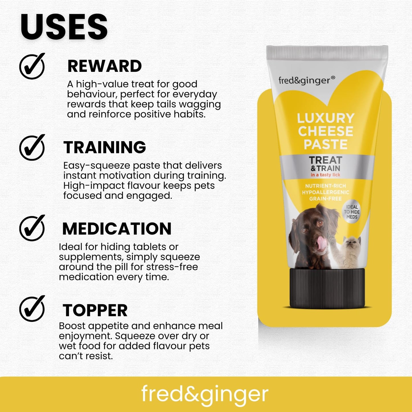 Cheese Paste Tube Treats for Dogs and Cats 75g (Pack of 6) Grain Free, Hypoallergenic Ideal Treat for Training, Walks, Recall, Medication & Rewarding Your Pet