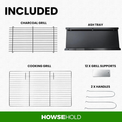 Build Your Own Brick BBQ Grill Kit, Complete Charcoal BBQ Insert Set with Cooking Grill, Charcoal Grill, Ash Tray, Grill Supports and Handles, DIY Barbecue Cooking Grate Replacement