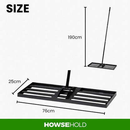 Large Lawn Levelling Rake, Heavy Duty Lawn Leveler Tool, 76cm x 190cm, Wide Ground Plate with Long Handle for Garden Soil, Grass, Top Dressing, Sand Levelling
