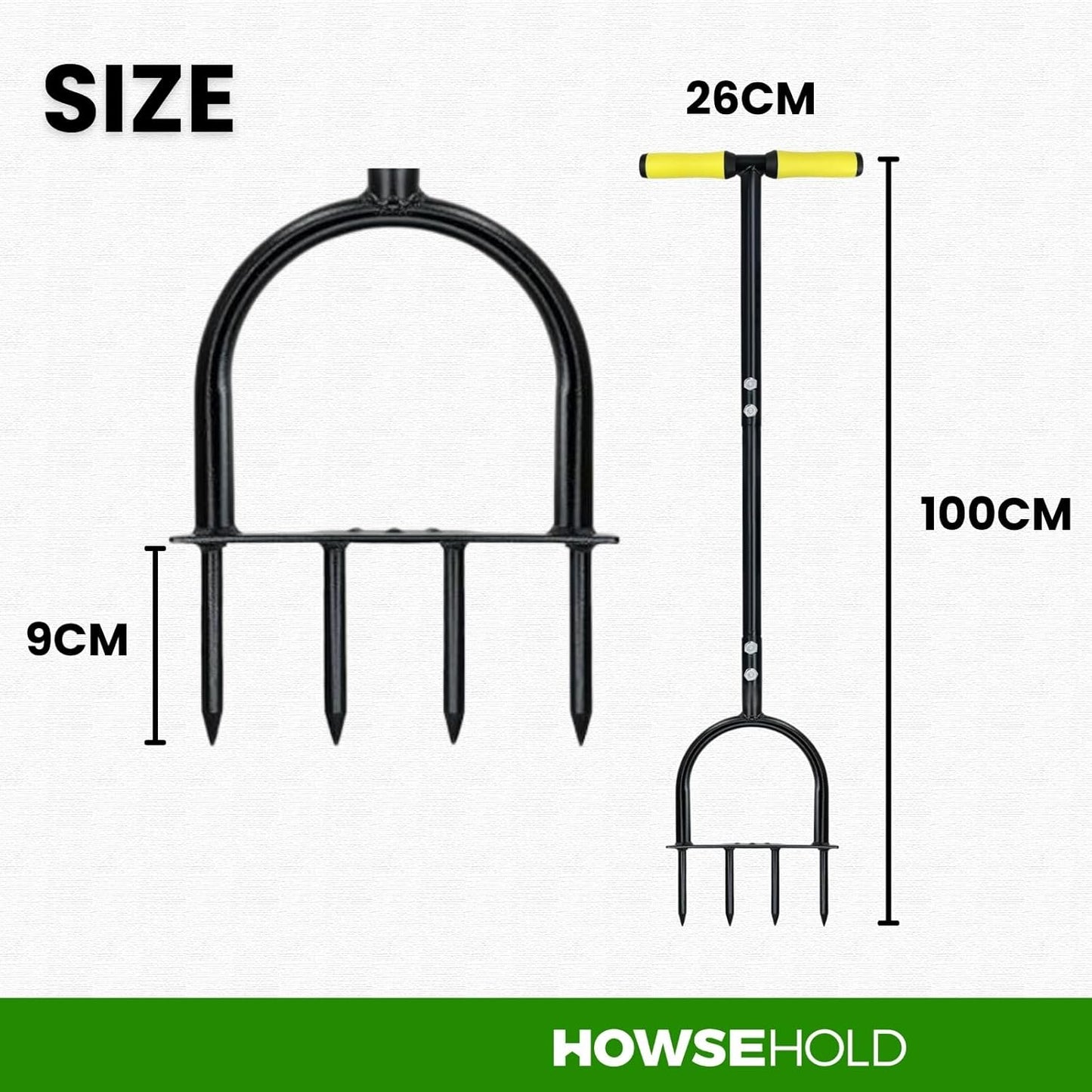 HowseHold Manual Spike Lawn Aerator Tool, Heavy Duty Steel, T-Handle with Foot Plate, for Grass and Garden, Compacted Lawns, Healthy Lawn Growth