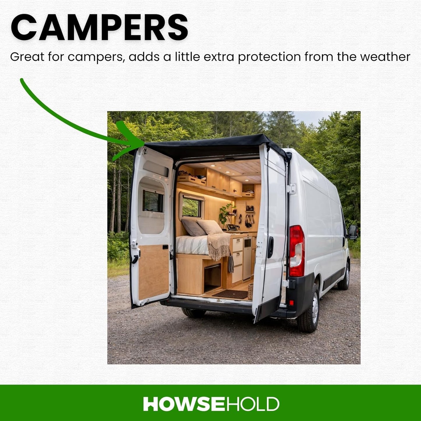 Rear Van Barn Door Awning Cover - Weather and Sun Protection for Vans and Campers Universal Fit Transits, Ducato, Vivaro, VW