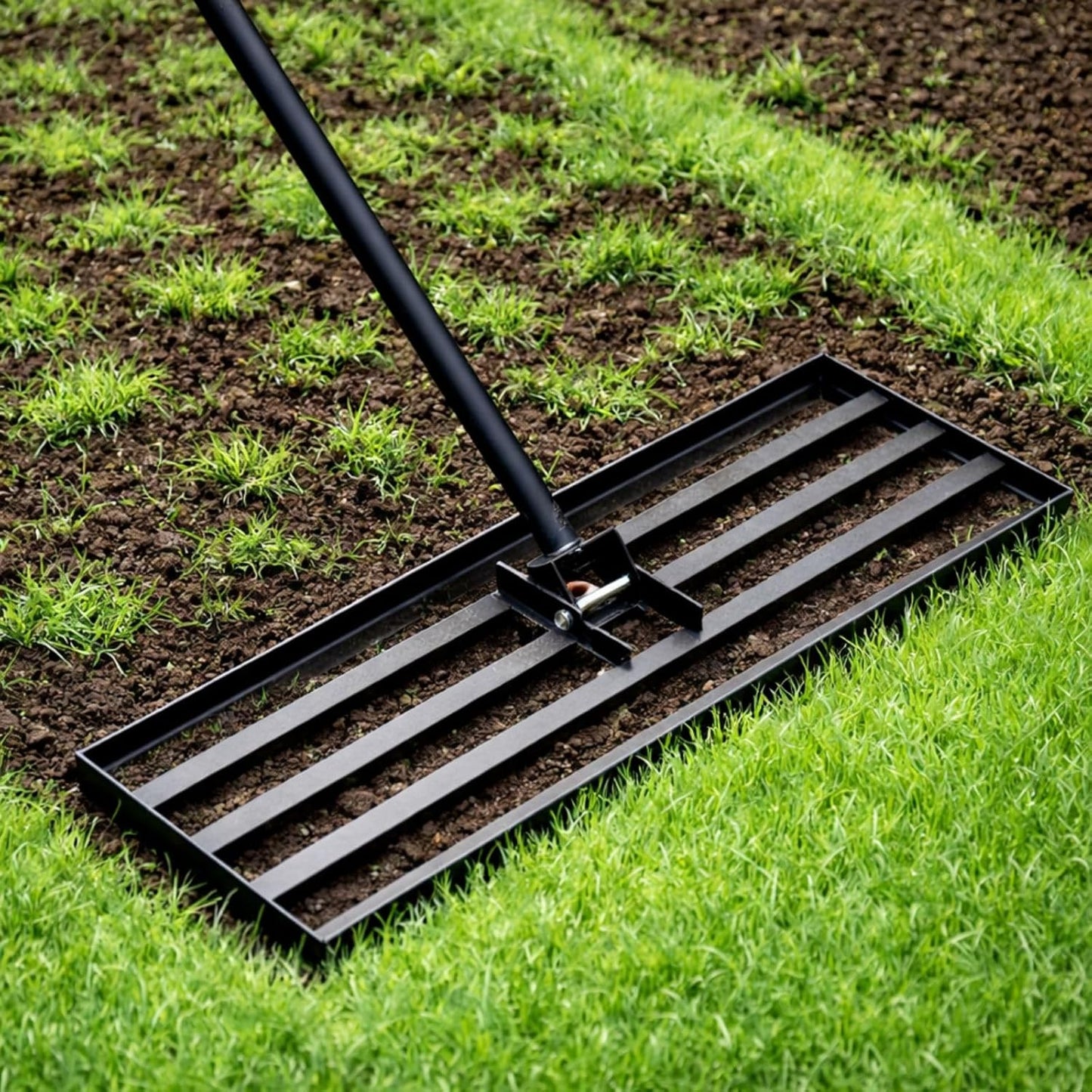 Large Lawn Levelling Rake, Heavy Duty Lawn Leveler Tool, 76cm x 190cm, Wide Ground Plate with Long Handle for Garden Soil, Grass, Top Dressing, Sand Levelling