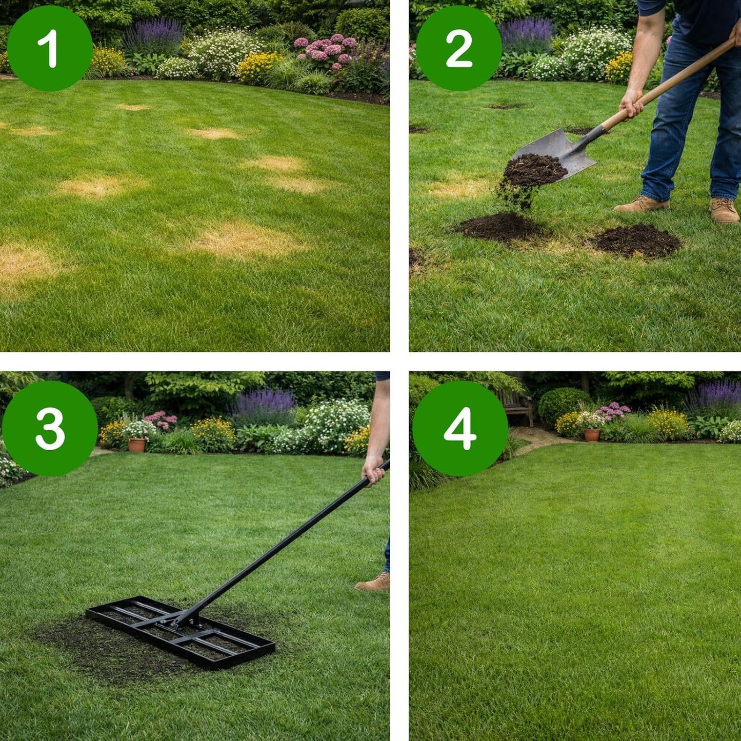 Large Lawn Levelling Rake, Heavy Duty Lawn Leveler Tool, 76cm x 190cm, Wide Ground Plate with Long Handle for Garden Soil, Grass, Top Dressing, Sand Levelling