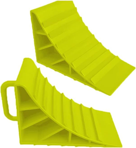 Wheel Chocks With Handles Set of 2 Tyre Saver Brake Stoppers Ridged Wedges for Cars Caravan Horsebox Motorhome (2 Yellow Wheel Chocks)