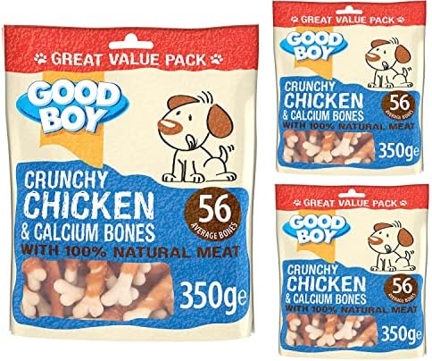 Chicken & Caclium Bones for Dogs - Bundle of 3 350g Good Boy Natural Chicken Treats Low Fat Treats for Dogs Puppies