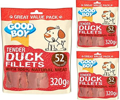 Tender Duck Fillets for Dogs - Bundle of 3 320g Good Boy Natural Duck Treats Low Fat Treats for Dogs Puppies