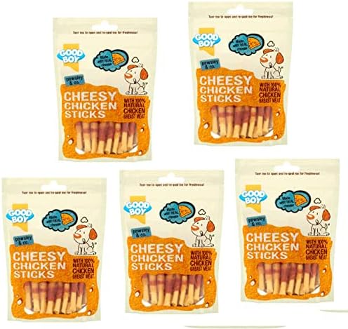 Cheesy Chicken Sticks for Dogs - Bundle of 5 80g Good Boy Natural Chicken Treats With Real Cheese Low Fat Treats for Dogs