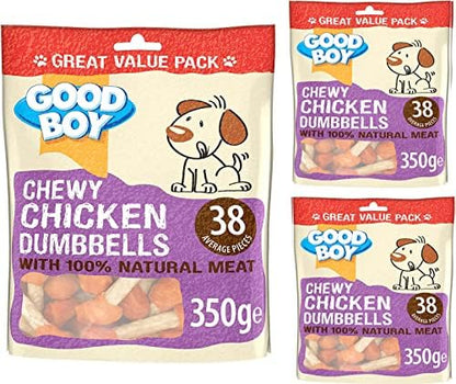 Chewy Chicken Dumbbells for Dogs - Bundle of 3 350g Good Boy Natural Chicken Breast Meat Treats