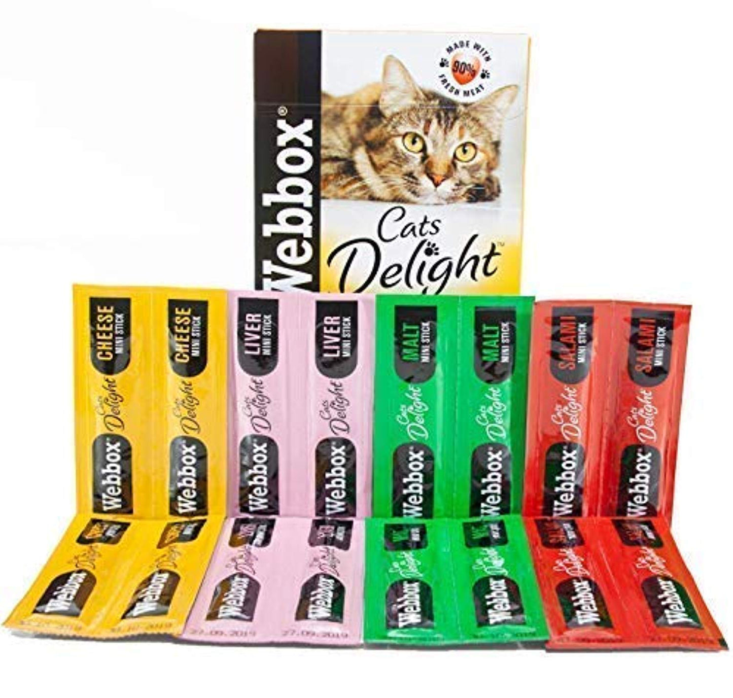 Webbox Cat Delight Treat Sticks Mini Mix Assorted Chews  Healthy Natural Pet Food Snack for Kitten Wellness, 16 Dry Sticks (Pack of 10)