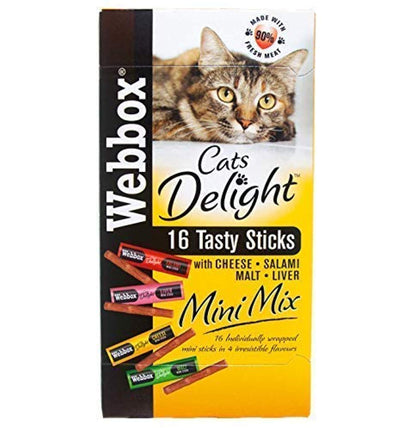 Webbox Cat Delight Treat Sticks Mini Mix Assorted Chews  Healthy Natural Pet Food Snack for Kitten Wellness, 16 Dry Sticks (Pack of 10)