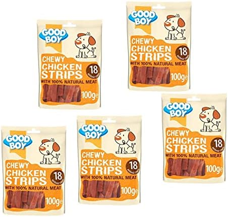 Chewy Chicken Strips for Dogs - Bundle of 5 100g Good Boy Natural Chicken Treats Low Fat Treats for Dogs Puppies