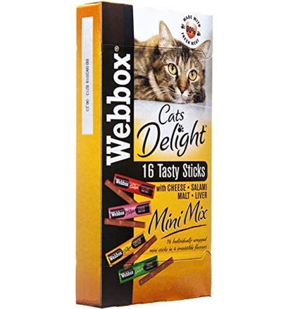 Webbox Cat Delight Treat Sticks Mini Mix Assorted Chews  Healthy Natural Pet Food Snack for Kitten Wellness, 16 Dry Sticks (Pack of 10)