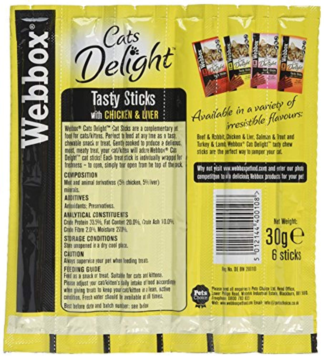 Webbox Delight Cat Sticks Chicken and Liver, 30 g, Pack of 12