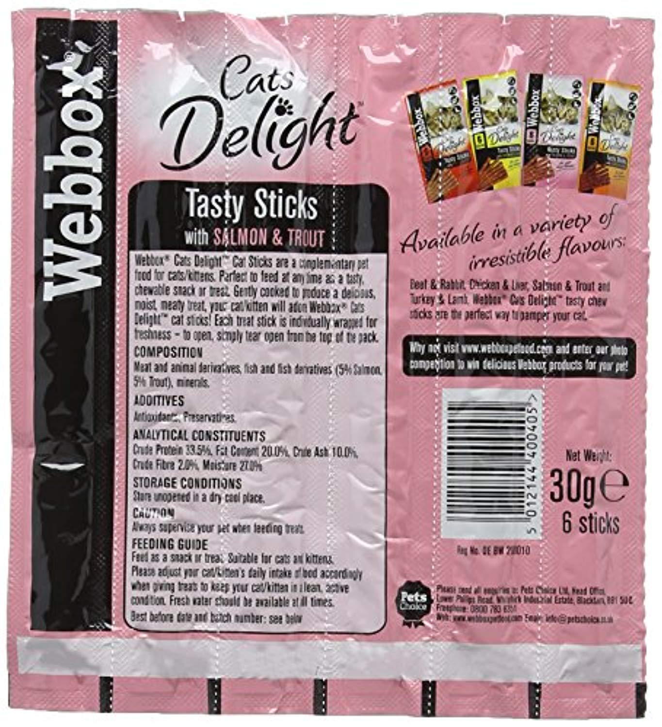 Webbox Delight Cat Sticks Salmon and Trout, 30 g, Pack of 12